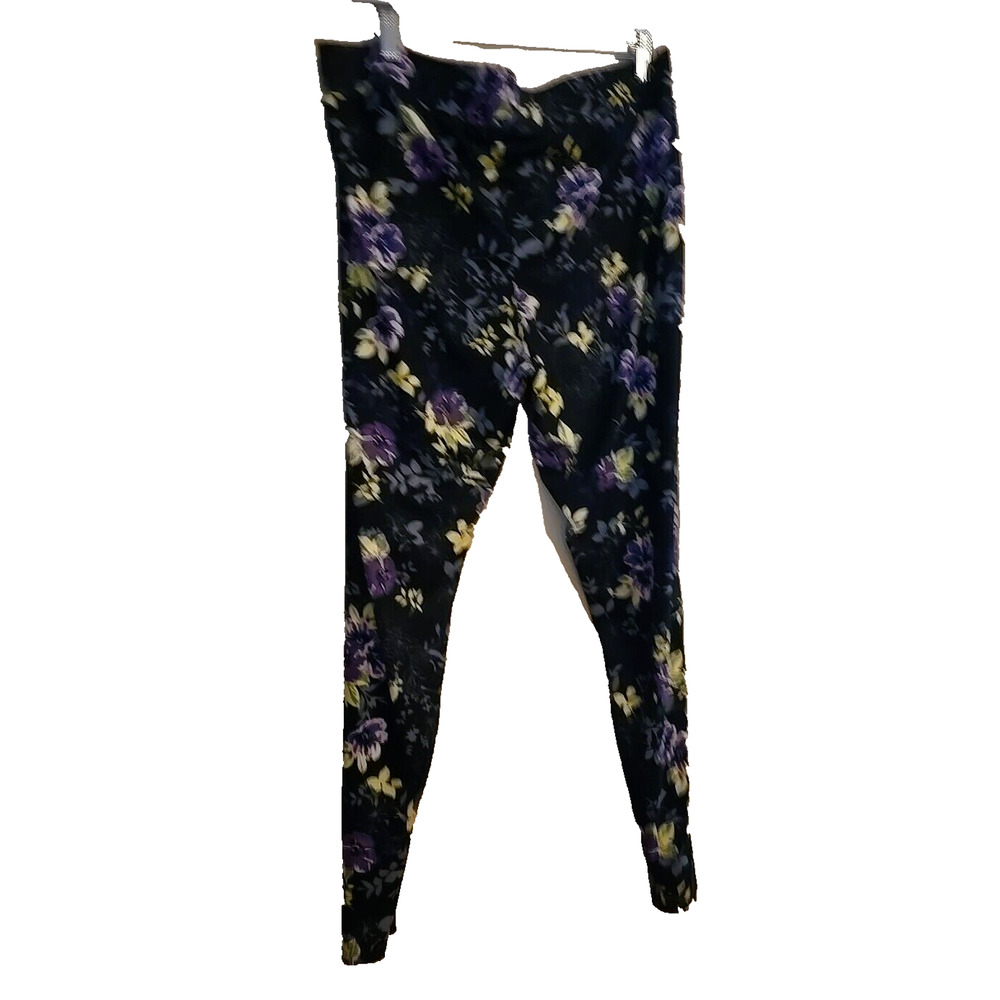 Torrid Womens Plus‎ Size 2X Floral Leggings Purple Yellow Black Stretch Comfort